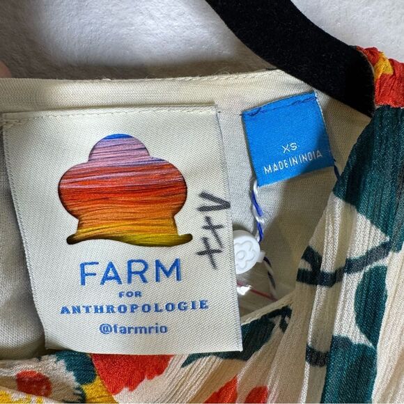 NWT Farm Rio x Anthropologie Floral Puff Sleeve Fitted Mini Dress Ruffle XS - Picture 6 of 9